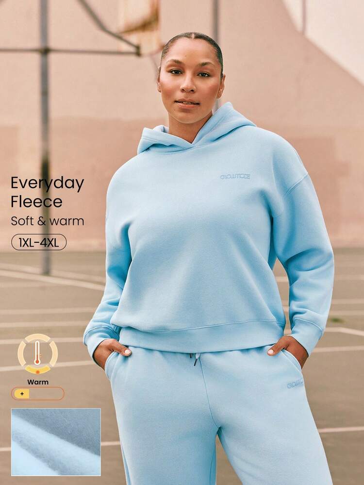 Plus Size Everyday Fleece Cozy Core Soft Warm Loose Fit Velvety Textured Print Drawstring Hoodie Daily Casual Wear