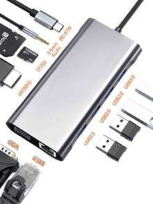 11合1 USB集线器、USB分线器、USB扩展坞、USB 3.0电脑适配器集线器、网络接口、电脑及手机配件、SD/TF读卡器、Type-C 3.1接口、PD 2.0/3.0充电，兼容笔记本电脑及其他USB-C设备 - 彩色 - 查看 5