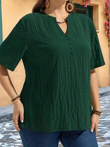 EMERY ROSE Áo sơ mi ngắn tay đơn giản, cỡ lớn, thích hợp cho mùa hè. - Màu xanh lá cây đậm - Xem 3