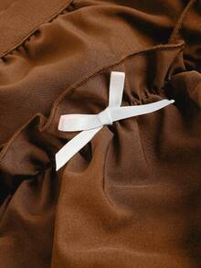 SHEIN MOD Váy xòe màu đen cỡ lớn dành cho nữ, có nơ. - màu nâu - Xem 3