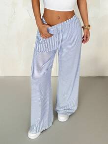 SHEIN PETITE Women's Casual Wide Leg Pants, Versatile All-Match Style Suitable For Spring And Summer - Black and White - View 6