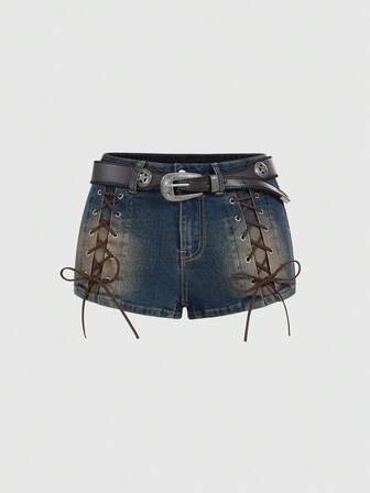 Short en jean taille basse style vintage hippie chic pour femmes