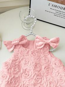 Cute & Elegant Apricot Floral Mesh Summer Dress For Baby Girl