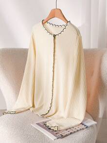 CosyJoli Plus Size Women's Casual T-Shirt, Waffle Knit Top, Button Front Top, Women's Going Out , Women's Casual , Vintage Top Women Spring Casual Vacation Women Spring T-Shirt For Women - Beige - View 3