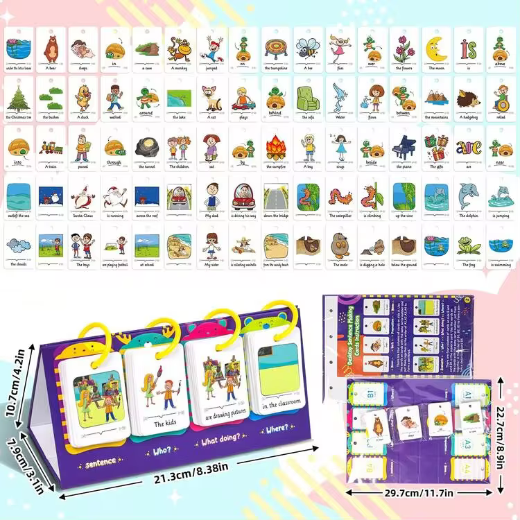 A Set Of 80 Early Childhood Educational And Cognitive Development Flashcards For Learning Words And Sentence Construction, Featuring Illustrated Cartoon Designs For Parent-Child Interactive English Learning. - Multicolor - View 4