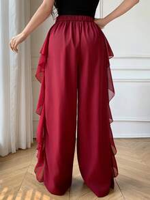 Celisse Quần nữ thời trang mới, cạp cao, ôm dáng, chất liệu chiffon, phối nhiều mảnh, dáng suông. - Màu Đỏ Sâu - Xem 2