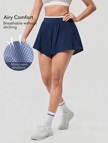 OutZeal 女士健身短裤 运动短裤 网球跑步内置短裤 撞色飘逸下摆 运动裤 - Dark Blue - 查看 3