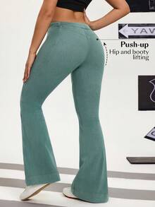 Flexra 女士纯色低腰修身喇叭牛仔裤 - 綠色 - 查看 2