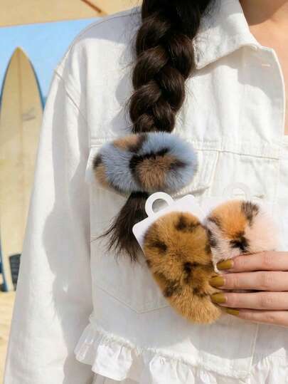 Joivida 时尚豹纹毛绒发夹，秋冬季发饰，可爱猎豹动物发爪，舒适天鹅绒长发发夹，波西米亚风圣诞礼物发夹