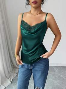Rafferiza Women's Elegant Lace Satin Camisole In Black - Green - View 3