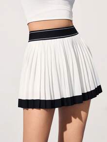 CourtClass Women's Casual Pleated Trim Sports Mini Skirt, Summer - Black - View 4
