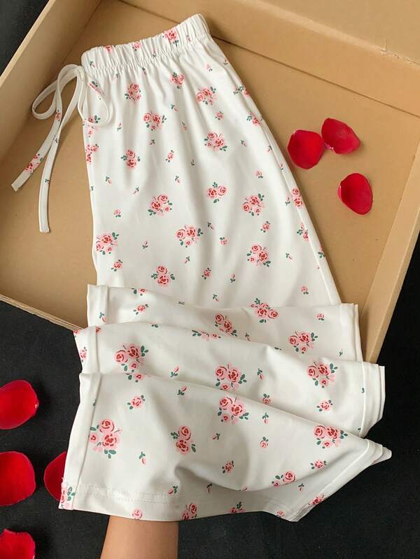 Comfortcana Women's Floral Print Tie Waist Wide Leg Loose Casual Pants Summer For Women