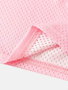 SHEIN 少女休闲街头风 Y2K 豹纹 67 标语拼接网眼 V 领罗纹饰边宽松落肩短袖针织 T 恤，粉色 - 粉色 - 查看 6