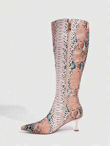 CUCCOO SZL Giày bốt cao đến đầu gối mũi nhọn họa tiết da rắn thời trang nữ tối giản thanh lịch đa năng có khóa kéo bên hông - Nhiều màu - Xem 5