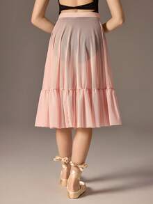 SHEIN 少女粉色网纱芭蕾舞裙套装，包含紧身衣，时尚优雅 - 黑色 - 查看 2