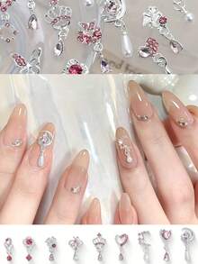 Luxury 10-Pcs 3D Alloy Nail Art Kit - Butterfly, Heart, Bow Charms With Rhinestones For DIY Manicure Pedicure, Perfect Gift For Nail Lovers & Friends - Multicolor - View 2