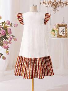 Tween Girls Casual Minimalist Dress Suitable For Summer, Classic Middle Eastern Arabian Traditional Long Dress, Cute Cartoon Middle Eastern Arabian Girl Pattern, Star, Moon, Lantern Print - White - View 3