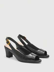 CUCCOO BIZCHIC French Sexy High Heels Women's Thin Heels New Round Toe Temperament Celebrity Word Buckle Empty Shoes Valentine's Day - Black - View 6