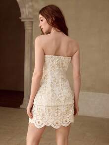 MOTF PREMIUM VESTIDO TUBO DE ALTA GAMA CON DETALLES BORDADOS, PRIMAVERA/VERANO - Albaricoque - Ver 3