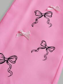 2 Stücke/Set Kleine Mädchen Weißes T-Shirt mit Schleifen Muster & Rosa Blumen Muster Hose, Lässig, Modisch, Vielseitig, geeignet für Ausflüge, Schwester Fotoshootings, Parkbesuche, Camping, Urlaub, Alltags Lässig Tragen - Verschiedenfarbig - Übersicht 4