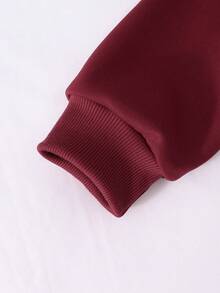 少女秋冬卫衣套装，斜肩带拼接短款蝴蝶结印花上衣 + 同款弹力腰直筒裤，两件套休闲装 - 紅色 - 查看 4