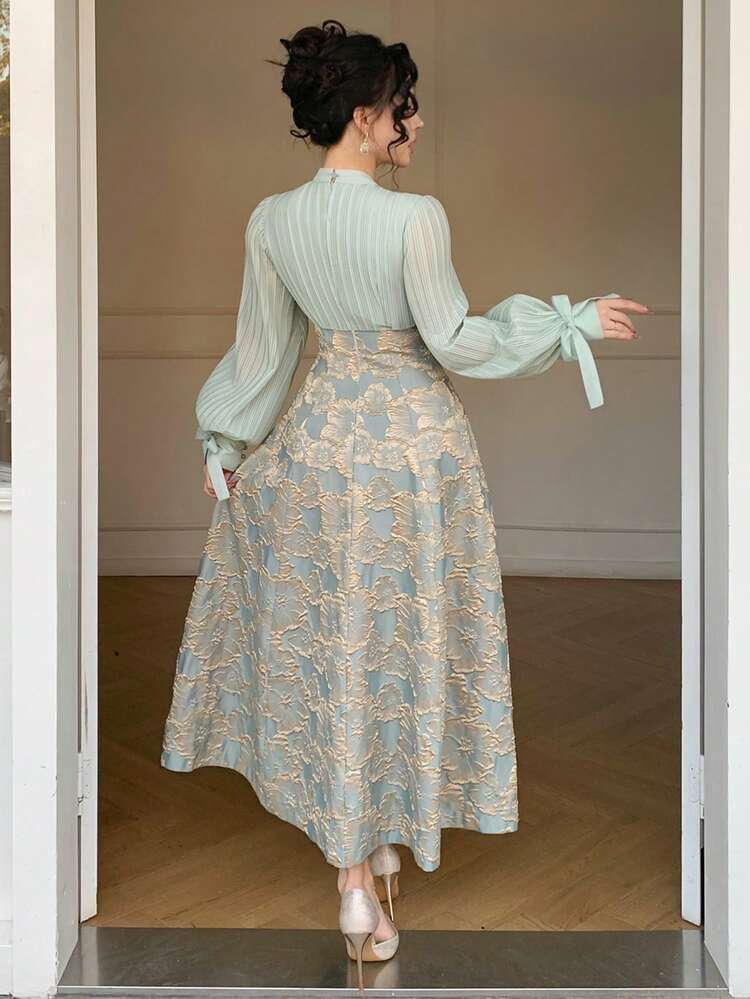 Flounce Patchwork Midi Dress For Women, Vacation Spring Wedding Guest Dress Easter Sundress