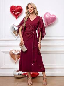 Ellevyn Women's Elegant Party Sequin Embroidery Twist Dress Valentines Day Dress Valentine's Day Valentine Outfits For Women   Bridesmaid Dress Wedding Guest Dress For Women  Wedding Guest Dress  Wedding Party Dress  Weddings & Events  Birthday Outfit For Women   Spring Outfit Women Summer Outfits   Jalabiya  Dress   Red Dress For Women