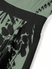 SHEIN Clasi Bộ jumpsuit nữ thanh lịch hở lưng, dáng rộng, in họa tiết phối màu. - Màu xanh Bạc hà - Xem 2