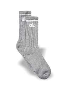 Alo 男女通用复古吸汗透气柔软弹力袜，结实耐穿，易洗快干，适合日常运动，均码，灰色 A0357U-GREY - 灰色 - 查看 1