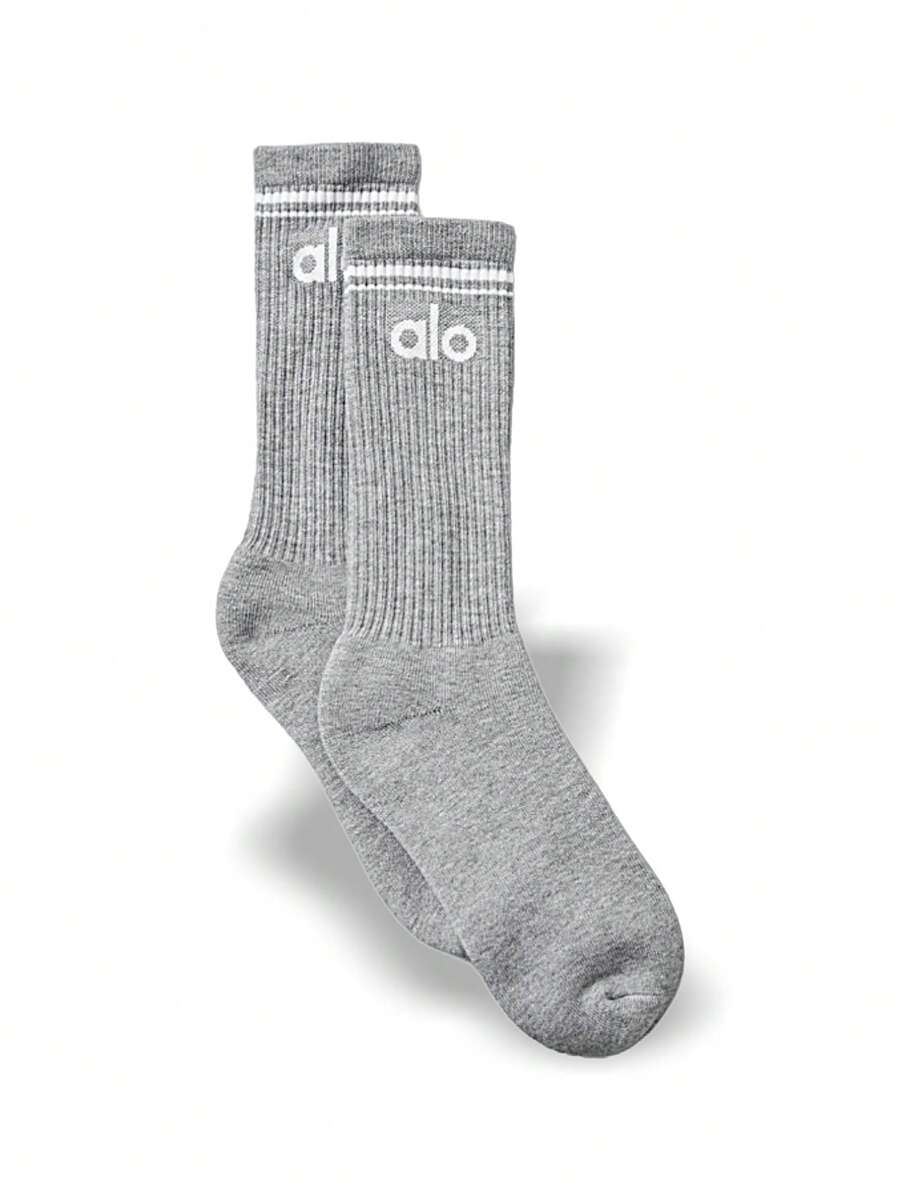 Alo 男女通用复古吸汗透气柔软弹力袜，结实耐穿，易洗快干，适合日常运动，均码，灰色 A0357U-GREY - 灰色 - 查看 1