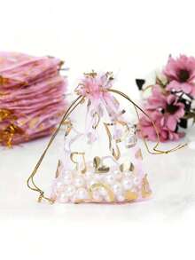 120/60/30/10个装红色爱心图案欧根纱束口袋，节日惊喜礼品袋，婚礼回礼袋，伴娘礼物，宾客回礼，珠宝收纳袋，沐浴礼品袋，单身派对礼物袋，糖果礼品网眼束口袋，适用于节日、婚礼、浪漫惊喜等场合。 - 粉紅鏤空愛心網袋 - 查看 6