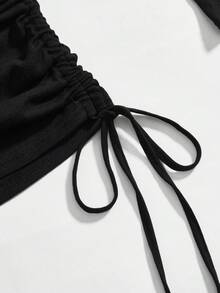 ROMWE Grunge Punk Spring/SummergraphicNavy Punk Style Anchor Rivet Off Shoulder Women's Long Sleeve Sheer Blouse - Black - View 6