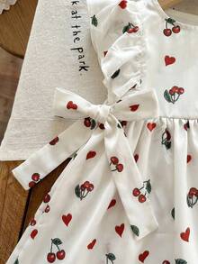 LMoss Kids Baby Girl Cherry Print Ruffle Trim Round Neck Casual Dress - Multicolor - View 4