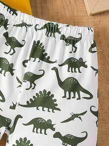 SHEIN 一套男婴时尚休闲可爱恐龙印花仿口袋设计背心和恐龙印花短裤套装，适合夏季户外穿着 - 彩色 - 查看 4