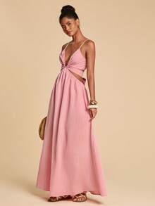 SHEIN TRVLCHIC 女士夏季度假休闲无袖连衣裙 - 粉色 - 查看 3