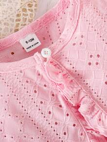 SHEIN 两件套女婴甜美公主裙套装，粉色荷叶边袖外套+无袖连衣裙，松紧腰蝴蝶结设计，时尚百搭，适合日常穿着 - 粉色 - 查看 8