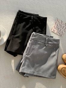 SHEIN EZwear Quần short nữ màu trơn, kiểu dáng thường ngày, có túi, nhiều mảnh, đa năng. - Nhiều màu - Xem 2