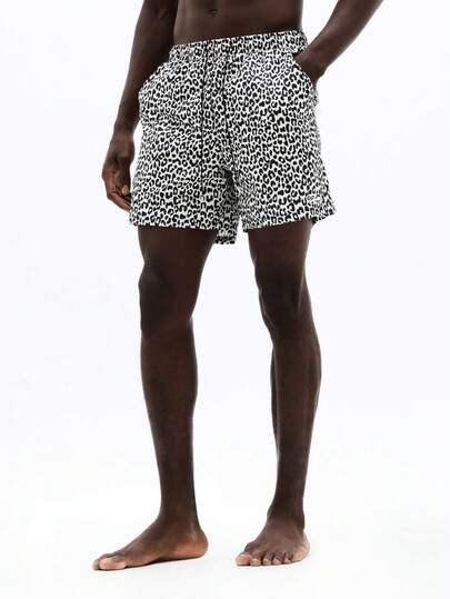 SUMWON Leopard Print Beach Swim Shorts With Elastic Waistband For Summer Water Activities Vacation Pool Swimming