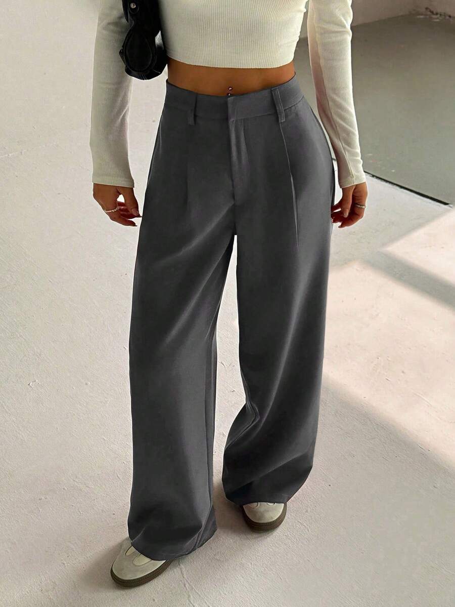 TRNVIE 2025 时尚畅销复古优雅垂坠宽松阔腿裤 - 灰色 - 查看 1