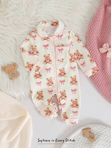 Cozy Pixies Newborn Baby Girl Cartoon Bear Pattern Knitted Soft Collar Long Sleeve Romper With Pants,Spring To Summer - Multicolor - View 6