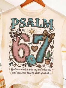 EMERY ROSE Digital Print Loose Fit Round Neck Short Sleeve T-Shirt - Apricot - View 4