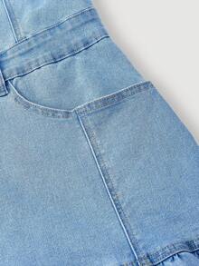 Sweetra Plus Size Women's Sleeveless Cutout Design Denim Mini Skirt - Light Wash - View 4