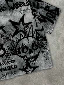 Manfinity ZONE917 男士宽松涂鸦骷髅印花短款T恤 - 彩色 - 查看 4