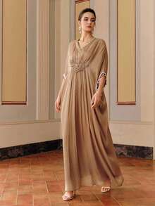 Anewsta Women's Long Summer Kaftan Dress, Elegant And Graceful Style, Suitable For Banquet, Cocktail Party, New Year, Christmas, Valentine's Day - Champagne - View 3