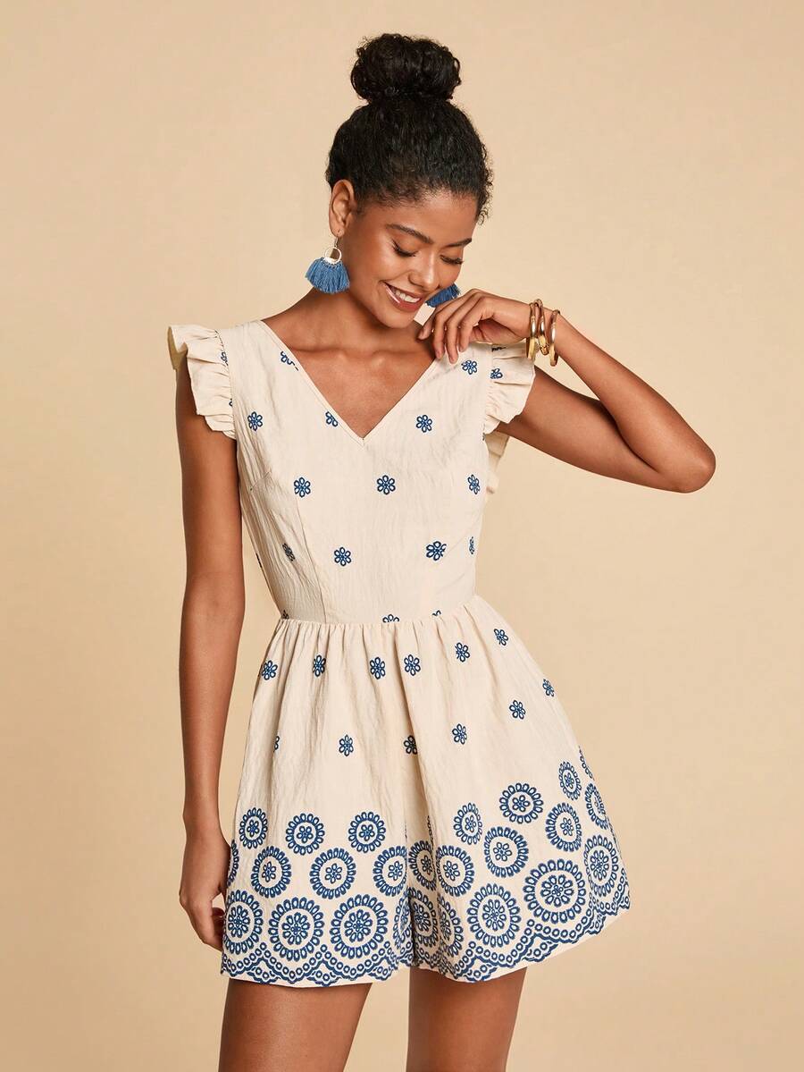 Travachic 女士浪漫花卉印花短袖连体裤，夏季假日 - 彩色 - 查看 1