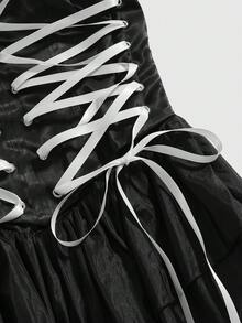 Sweetness Đầm ngắn thời trang mùa xuân/hè dành cho nữ, thiết kế corset thắt dây, viền bèo nhún. - màu đen - Xem 3