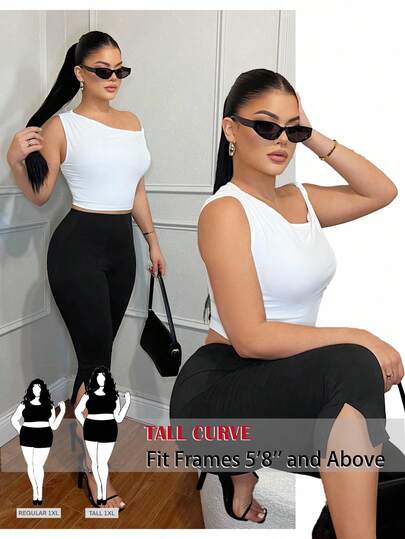 SHEIN Tall CURVE Plus Size Women Solid Color High Waist Casual Leggings