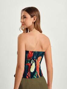 CAJUNI Women's Casual Vacation Parrot & Turtle Bead Print Tube Top, Date - Green - View 2