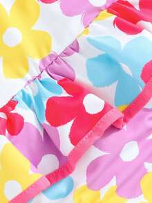 SHEIN 少女彩色花卉涂鸦印花吊带连衣裙，弹力修身款式，适合海滩度假 - 彩色 - 查看 5