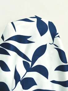 EMERY ROSE Women's Casual Loose Fit Plant Print Round Neck Tank Top, Suitable For Vacation - Khaki - View 6